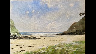 Simple BEGINNERS Watercolour Devon Beach Seascape Easy watercolor landscape painting tutorial demo [upl. by Ycnay]