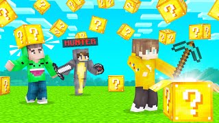 HUNTERS Vs SPEEDRUNNER But It RAINS LUCKY BLOCKS Minecraft [upl. by Oynotna964]