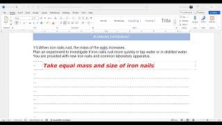 Plan an experiment to investigate if iron nails rust more quickly in tap water or in distilled wate [upl. by Garate765]