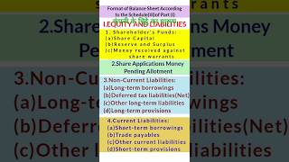 Format of company balance sheet according to Schedule III part I shorts shortsvideo [upl. by Fair]