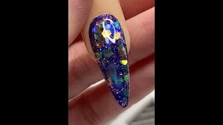 Beginner Acrylic Nail  Purple and Gold Glitter Almond Nail Art Tutorial [upl. by Ycniuqed]