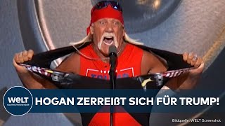 USA Promininente Unterstützung StarWrestler Hulk Hogan zerreißt Shirt für Donald Trump und Vance [upl. by Colan]