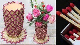 How to make flower vase with matchsticks  Matchstick flower vase  DBB [upl. by Anelehs641]