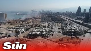 Drone footage shows devastation in Beirut after massive explosion which killed at least 100 people [upl. by Peirsen736]