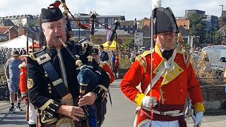 Bagpipes playing with the East India Company in Whitby UK 🇬🇧 [upl. by Aicetel]