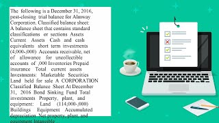 The following is a December 31 2016 post closing trial balance for Almway Corporation Additional [upl. by Ahsemaj]