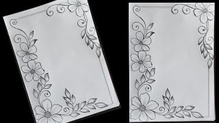 How to draw flower border design  Project design by pencilA4 sheetfront page designflower design [upl. by Racklin]