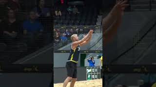 Miles Evans with the monster hit avp volleyballshorts beachvolleyball sandvolleyball volleyball [upl. by Ortrude]