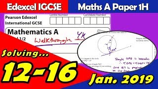 Edexcel IGCSE Maths A  January 2019 Paper 1H  Questions 1216 Walkthrough 4MA1 [upl. by Marigold192]