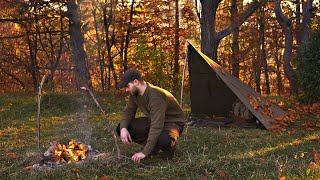 Camping with DDR Canvas Shelter  Bushcraft  Campfire  Beautiful Autumn [upl. by Sined500]