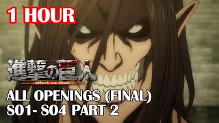 2022 1 HOUR Shingeki no Kyojin All Openings 17  S1  S04 Part 2 Final Season [upl. by Annel873]