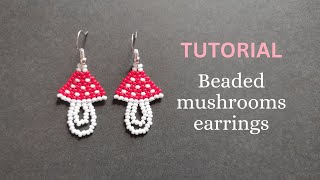 Diy how to make beaded mushroom earrings easy seed bead earrings beading tutorial [upl. by Misty748]