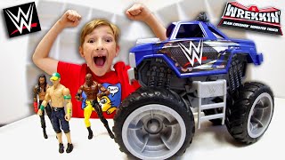 Father amp Son ULTIMATE CAR BATTLE WWE Monster Truck [upl. by Allevon250]