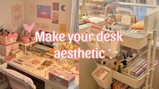 Make your desk aesthetic  desk makeover 🎀  pink cozy aesthetic [upl. by Yramanna]