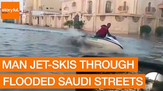 Man JetSkis Through Flooded Saudi Streets [upl. by Luhe]