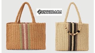 VAKKORAMA BRAND KNITTED BAG RECIPE HOW TO MAKE A COLORED wicker bag with paper thread [upl. by Nylynnej425]