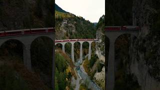 Switzerland in autumn season 🤩 landwasser viadukt a famous place in bernina route switzerland [upl. by Nela]