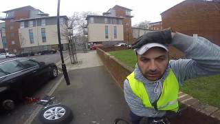 How you coming fast cyclist crash into man repairing car HD QUALITY ORIGINAL VIDEO █▬█ █ ▀█▀ [upl. by Rollet]