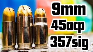 9mm vs 45acp vs 357sig  How Many Milk Jugs [upl. by Slade]