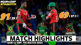 GAW vs SNP 7th Match CPL 2024 Highlights  CPL Highlights 2024  GAW vs SNP Highlights 2024 [upl. by Ahsekram213]