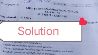 class 6 english paper solution 2024 26 sept 2024  evening grammar  midtrerm exam 202425 [upl. by Margaretha]