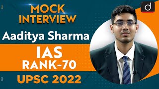 Aaditya Sharma Rank 70  UPSC CSE 2022  English Medium  Mock Interview  Drishti IAS English [upl. by Alleira182]