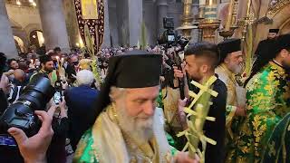 Greek Orthodox Palm Sunday Procession at Jesus Tomb Ch of the Resurrection Anastasis Jerusalem [upl. by Giah]