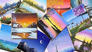 12 Easy Acrylic Painting for Beginners  Mini canvas Acrylic Painting 1 Hours [upl. by Figone]