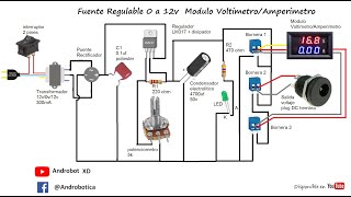 Fuente Regulable  Módulo Voltímetro y Amperímetro  Tutorial en Placa [upl. by Kcitrap331]