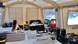 10°C winter camping in the snow in an inflatable tent with balcony [upl. by Lenod981]