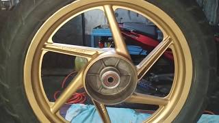 MotorBike Wheel Painting Tutorial  Gold Wheel of Pulsar 150BikerArena 2019 [upl. by Yditsahc]