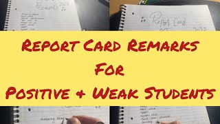 Report Card Remarks for positive amp weak Remarks for Students for Class 5 to 8 Report Card Comments [upl. by Swamy]