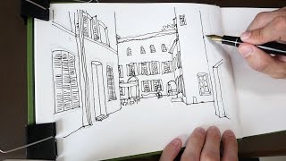 Epinal Town Houses Pen amp Ink Sketch tutorial [upl. by Adnaerb]