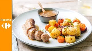 Saucisse de campagne aux légumes grillés et jus de viande [upl. by Rogerson]