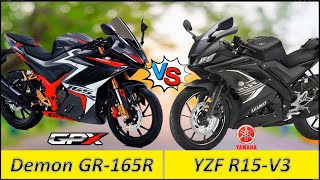 GPX Demon GR165R Vs Yamaha YZF R15 v3 Indian version Full Comparison [upl. by Sillig]