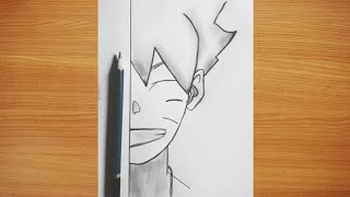 Easy Anime SketchHow To Draw Boruto Uzumaki Half Face Easy step by stepDrawing NarutoAnime boy [upl. by Pentheas]