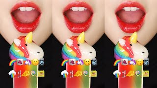 VERTICAL MUKBANG RAINBOW FOOD FREEZEDRIED CANDY ASMR EMOJI FOOD ASMR ❄️ [upl. by Jonie847]