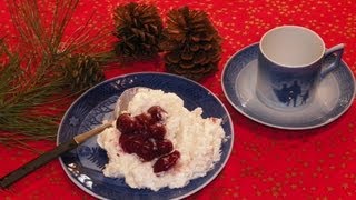 Danish Christmas Rice Pudding with Cherry Sauce Dessert Recipe Risalamande med kirsebærsauce [upl. by Rugg705]