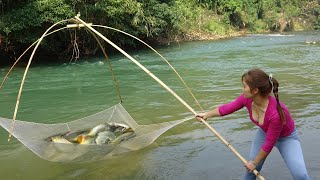 How to Bait Fish in The River Catch Fish With Fishing Nets  Traditional Net Fishing on the River [upl. by Gnud]