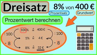 Dreisatz  Prozentwert berechnen  Prozentrechnung mit dem Dreisatz  Prozent leicht erklärt [upl. by Idur]