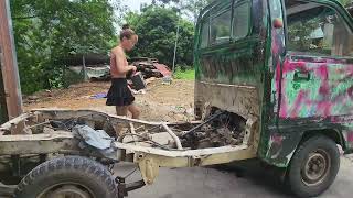 TIMELAPSE DAEWOO car repair mechanic girl complete repair and restoration of long trucks [upl. by Emalee]