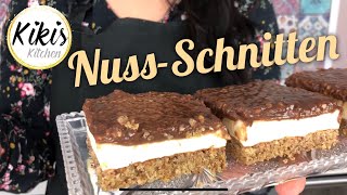 Saftige NUSSSCHNITTEN  Blechkuchen mit Nüssen Pudding Schmand und Schokolade GLUTENFREI [upl. by Elacim]