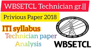 WBSETCL Technician gr3Privious Paper Question  2018✓ITI syllabusTechnician question [upl. by Abbottson]