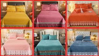 High Density Quilting Ruffled 100 cotton double Bedspread set queen size Coverlet and pillowcase [upl. by Gromme]