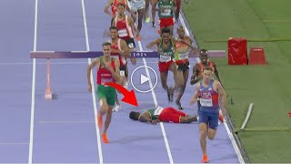 Lamecha Girma fall  Lamecha Girma injury after fall on Mens 3000m Steeplechase at Olympics [upl. by Read407]