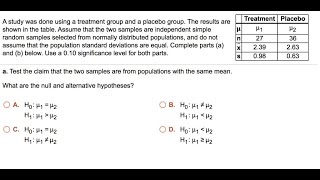 A study was done using a treatment group and a placebo group The results are shown in the table As [upl. by Daune]