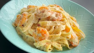 Easy Creamy Cheese Prawn Pasta  Creamy Fettuccine Alfredo Pasta [upl. by Ille]