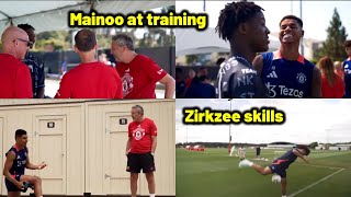 Kobbie Mainoo visits Man United training today Zirkzee showing skills [upl. by Ahsert]