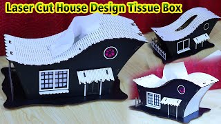 How to make Laser Cut House Design Tissue Box  Wooden Tissue Box  House Model Tissue Paper Box [upl. by Nauqaj]