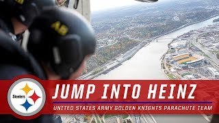 United States Army Golden Knights Parachute Team skydive into Heinz Field  Pittsburgh Steelers [upl. by Naget]